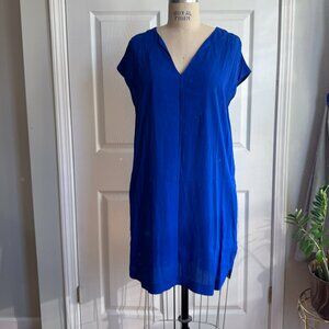Madewell Blue Du Jour Tunic Shift Dress Size Medium Viscose Electric Blue Pocket